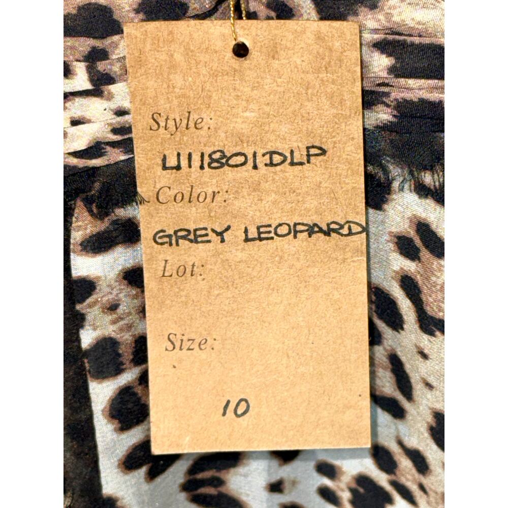 NWT Mandalay Grey Leopard Black Brown Silk Sleeveless Maxi Evening Dress Size 10 - Picture 15 of 16